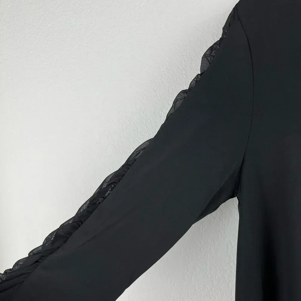 Carmen Marc Valvo Black V-Neck Sheer Mesh Sleeve Blouse NWT Large - Picture 7 of 11